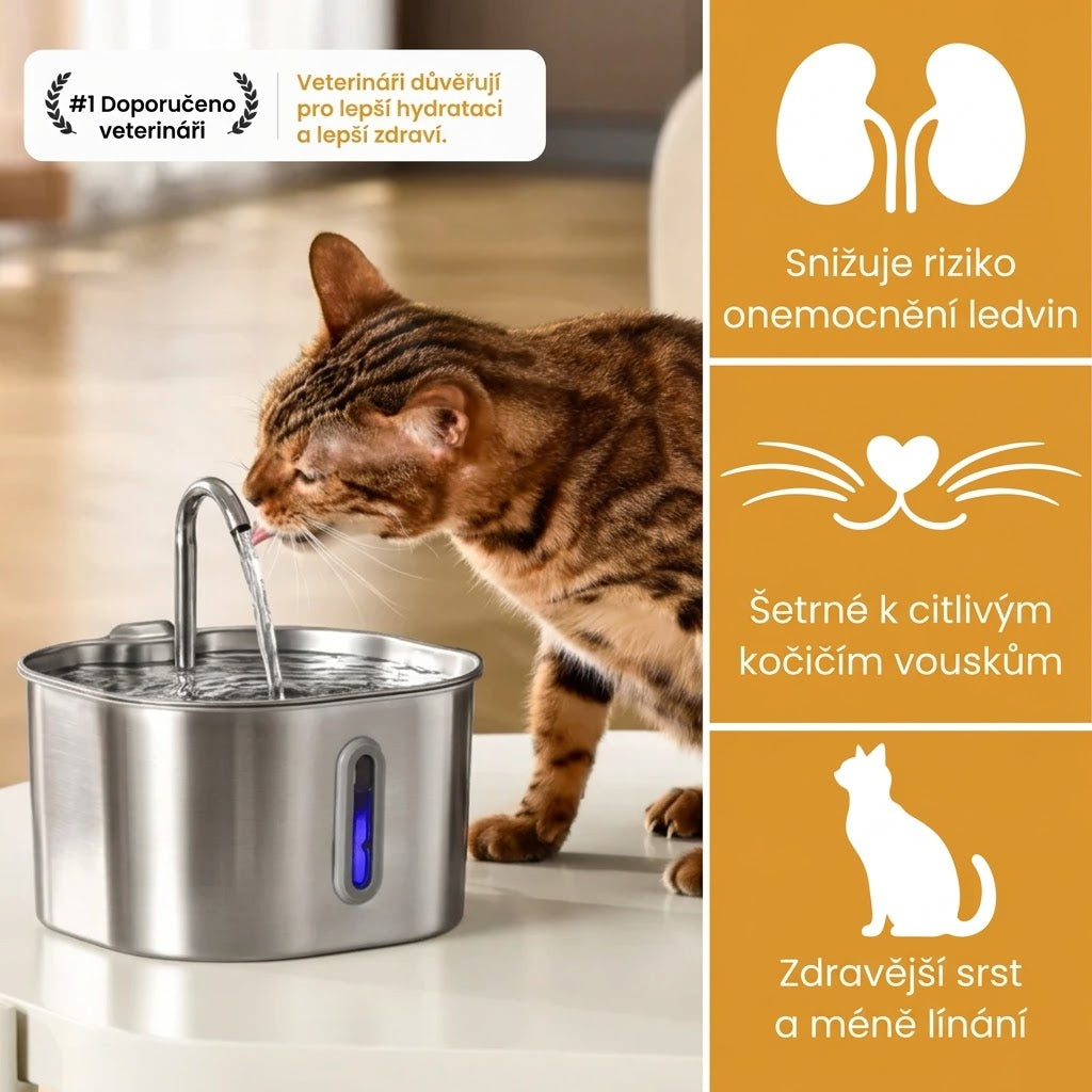 AquaPaws celonerezová fontánka (2,2L) + 4× Náhradní filtr ZDARMA